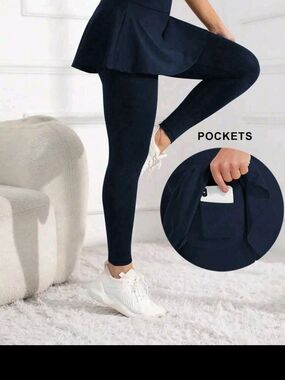 Women's Navy Activewear Skirted Leggings with Pockets